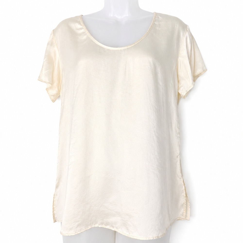 Anthropologie Top Women S Ivory Silk Lace Short Sleeve Minimalist Cottage Office